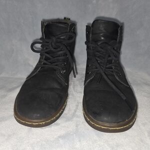 Dr.Martens Maelly—Padded Collar Black Leather Canvas Ankle Boots Size Womens 6US